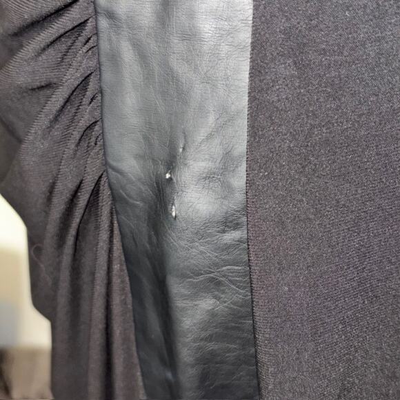 CHAPS Black Faux Wrap Midi Knit Dress with "Leather" sides - Picture 11 of 12